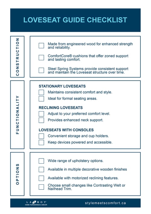 Liste de contrôle pour le loveseat Ottawa